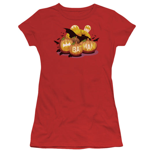 Batman Bat O Lanterns Junior Sheer Cap Sleeve Womens T Shirt Red