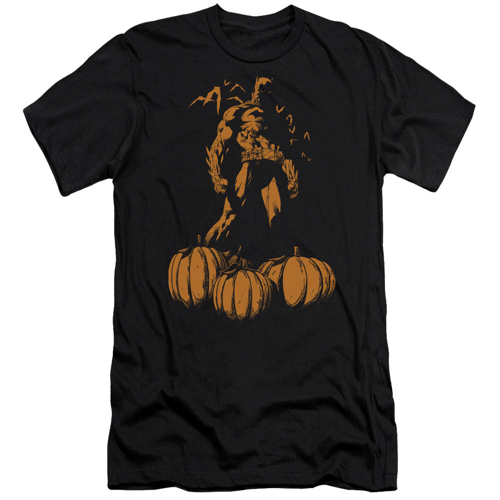 Batman A Bat Among Pumpkins Slim Fit Mens T Shirt Black