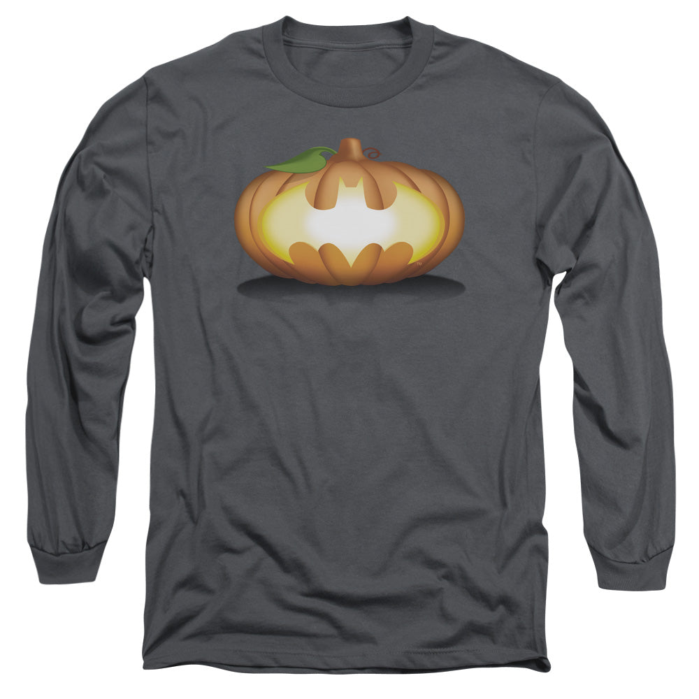 Batman Bat Pumpkin Logo Mens Long Sleeve Shirt Charcoal
