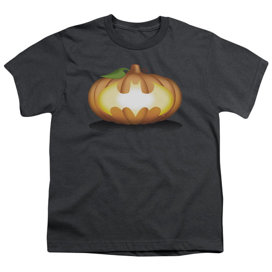 Batman Bat Pumpkin Logo Kids Youth T Shirt Charcoal