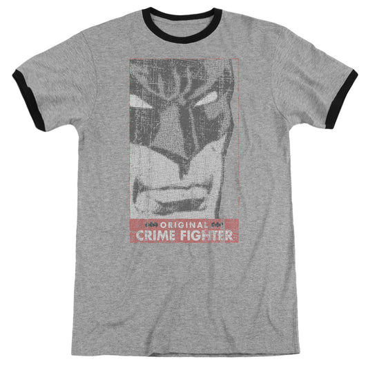 Batman Orginal Crime Fighter Heather Ringer Mens T Shirt Heather Black