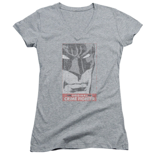 Batman Orginal Crime Fighter Junior Sheer Cap Sleeve V Neck Womens T Shirt Athletic Heather