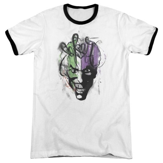 Batman Joker Airbrush Heather Ringer Mens T Shirt White Black