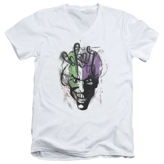Batman Joker Airbrush Mens Slim Fit V Neck T Shirt White