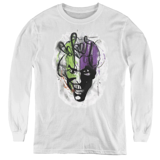 Batman Joker Airbrush Long Sleeve Kids Youth T Shirt White