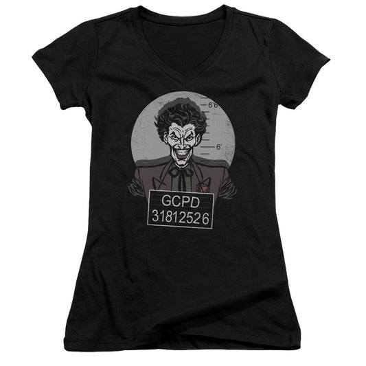 Batman Busted! Junior Sheer Cap Sleeve V Neck Womens T Shirt Black