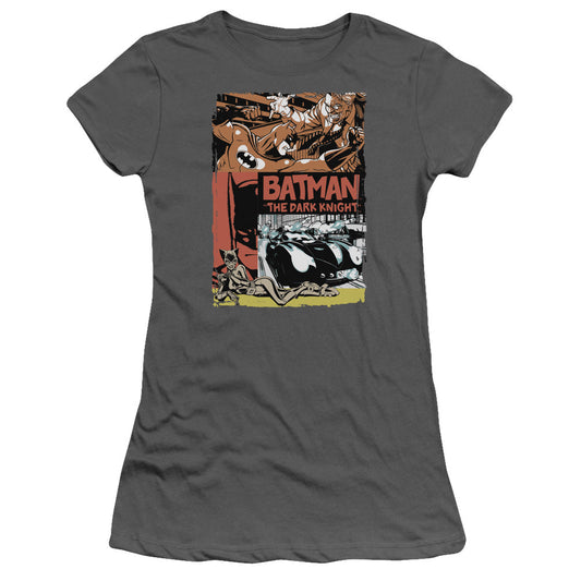 Batman Old Movie Poster Junior Sheer Cap Sleeve Womens T Shirt Charcoal