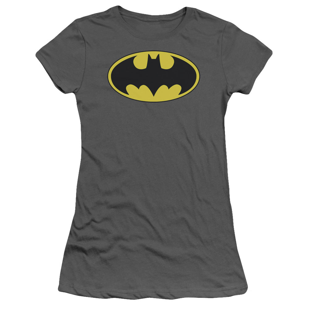 Batman Classic Bat Logo Junior Sheer Cap Sleeve Womens T Shirt Charcoal