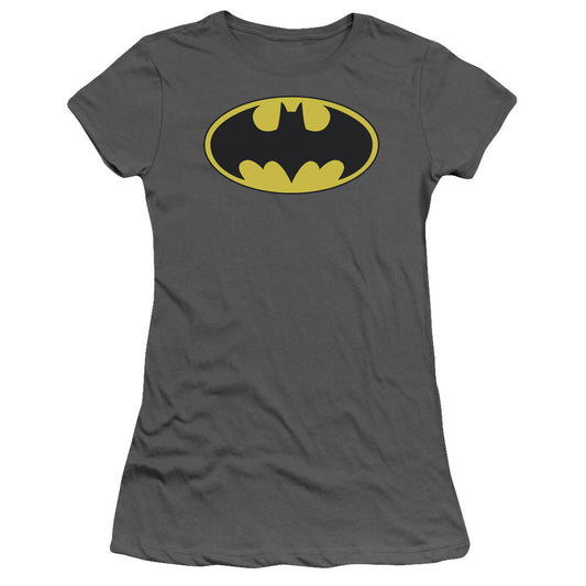 Batman Classic Bat Logo Junior Sheer Cap Sleeve Womens T Shirt Charcoal