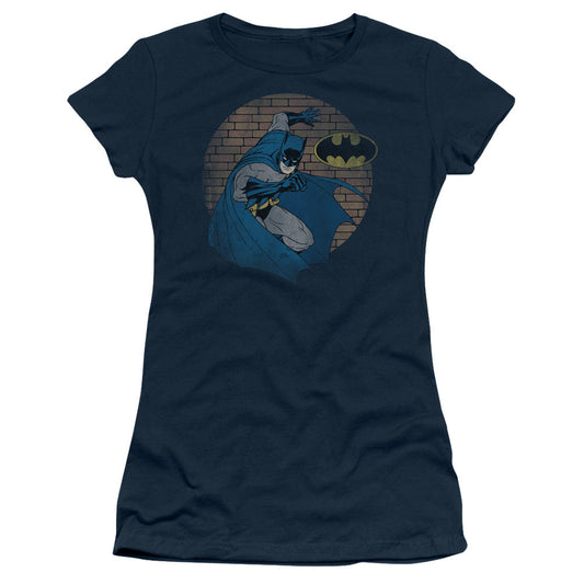 Batman In The Spotlight Junior Sheer Cap Sleeve Womens T Shirt Navy Blue