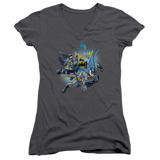 Batman Call Of Duty Junior Sheer Cap Sleeve V Neck Womens T Shirt Charcoal