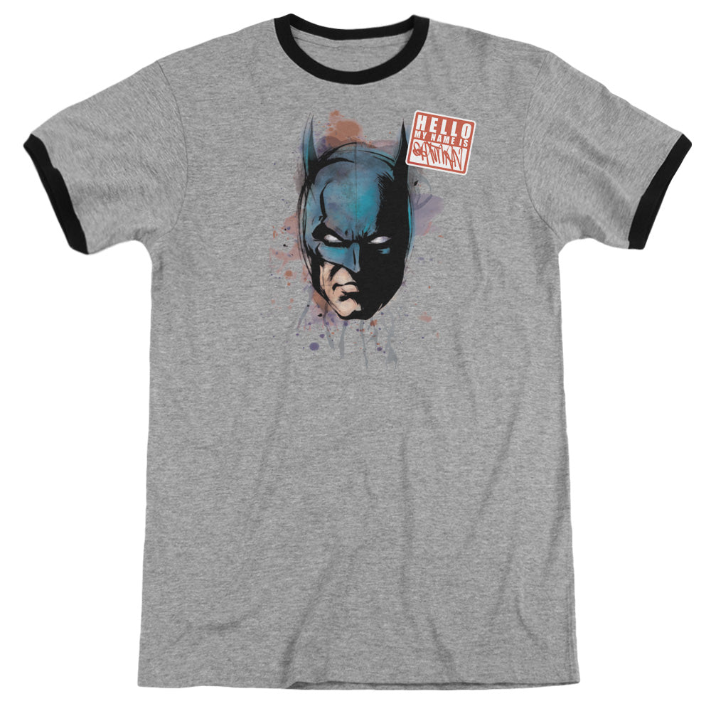 Batman Hello Heather Ringer Mens T Shirt Heather Black