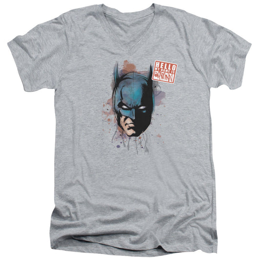 Batman Hello Mens Slim Fit V Neck T Shirt Athletic Heather