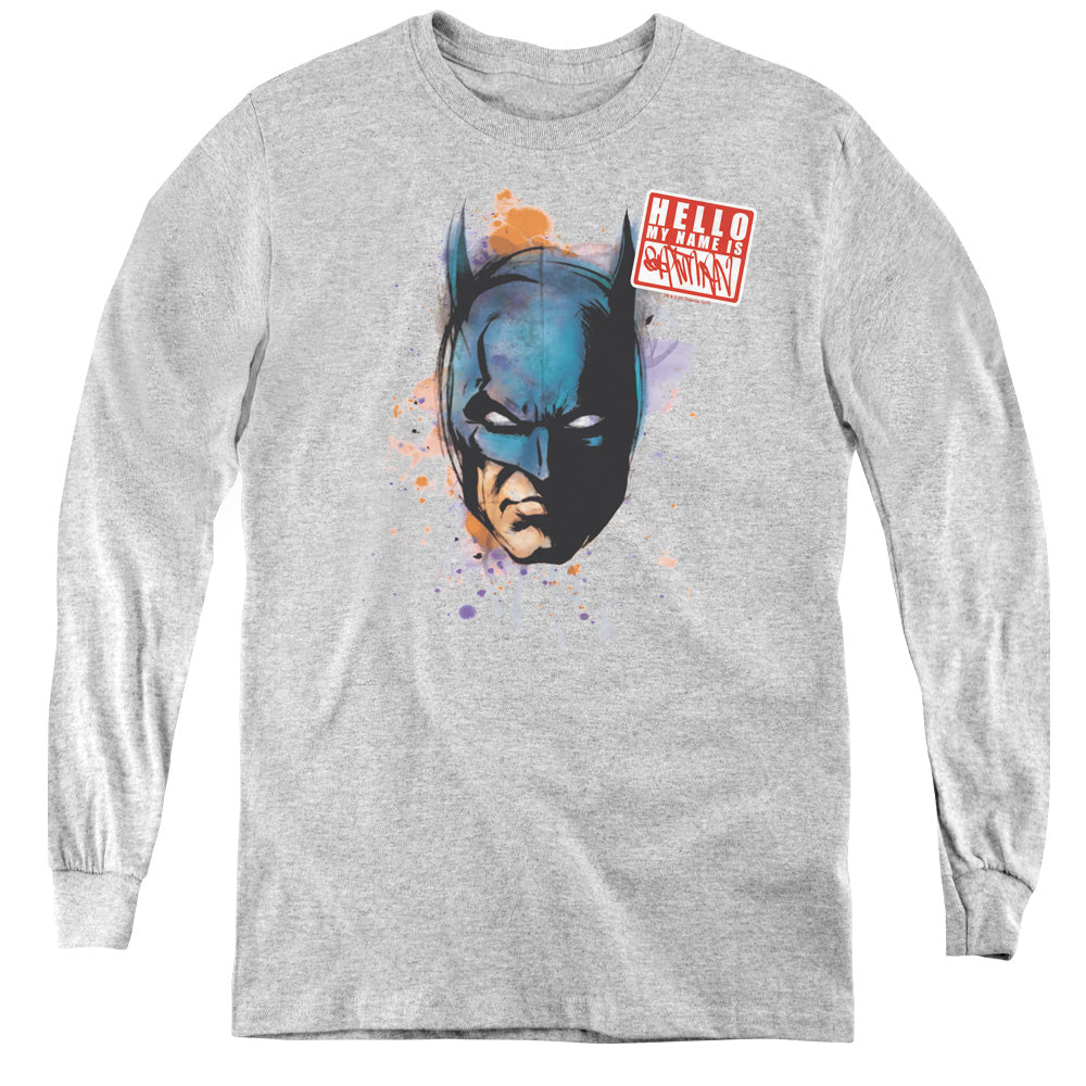 Batman Hello Long Sleeve Kids Youth T Shirt Athletic Heather