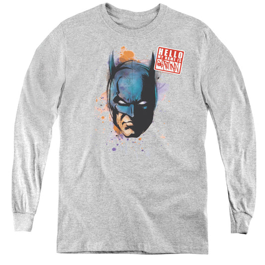 Batman Hello Long Sleeve Kids Youth T Shirt Athletic Heather