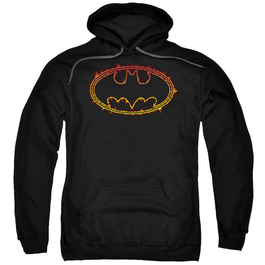 Batman Flame Outlined Logo Mens Hoodie Black