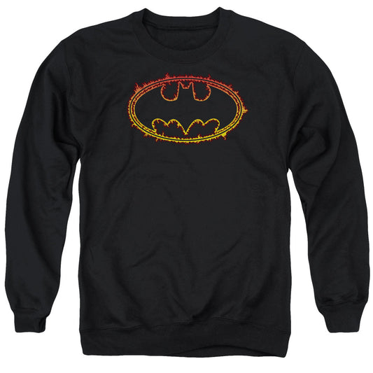 Batman Flame Outlined Logo Mens Crewneck Sweatshirt Black