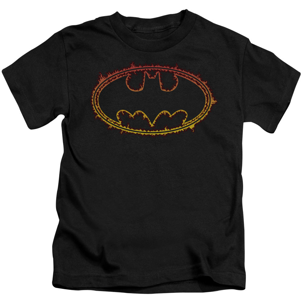 Batman Flame Outlined Logo Juvenile Kids Youth T Shirt Black