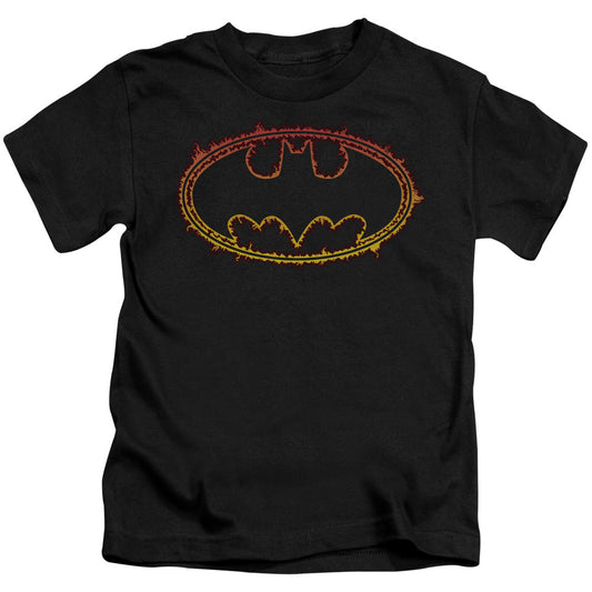 Batman Flame Outlined Logo Juvenile Kids Youth T Shirt Black
