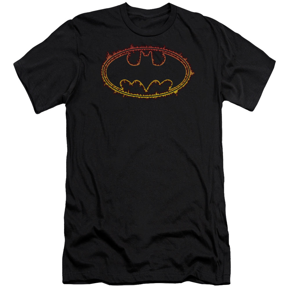Batman Flame Outlined Logo Premium Bella Canvas Slim Fit Mens T Shirt Black