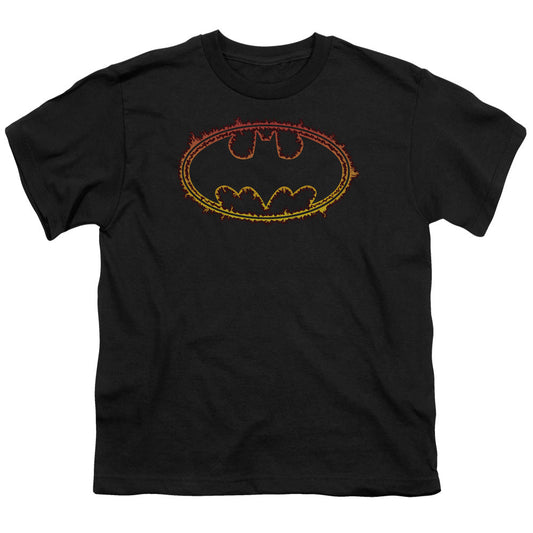 Batman Flame Outlined Logo Kids Youth T Shirt Black