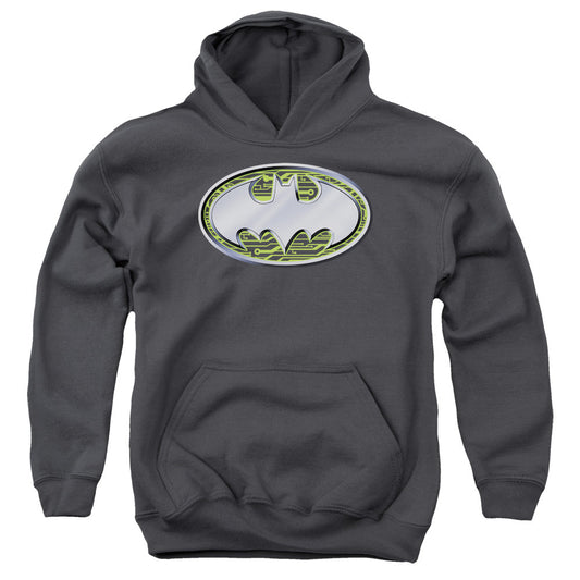Batman Circuits Logo Kids Youth Hoodie Charcoal