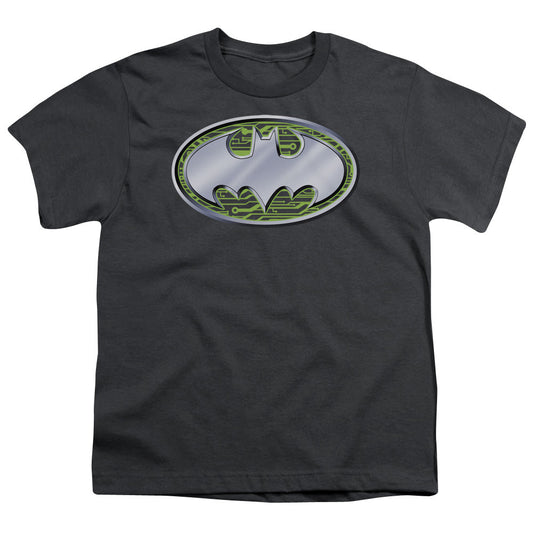 Batman Circuits Logo Kids Youth T Shirt Charcoal