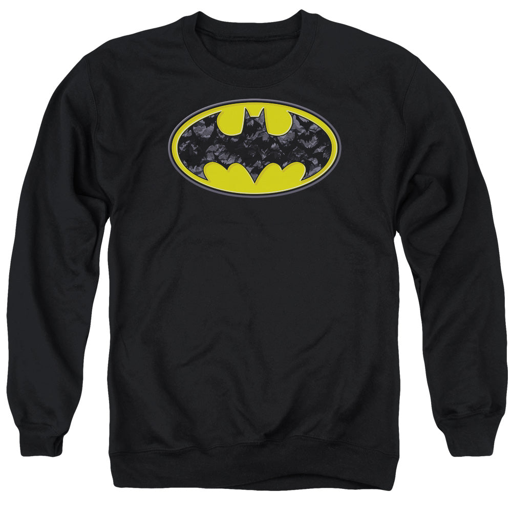 Batman Bats In Logo Mens Crewneck Sweatshirt Black