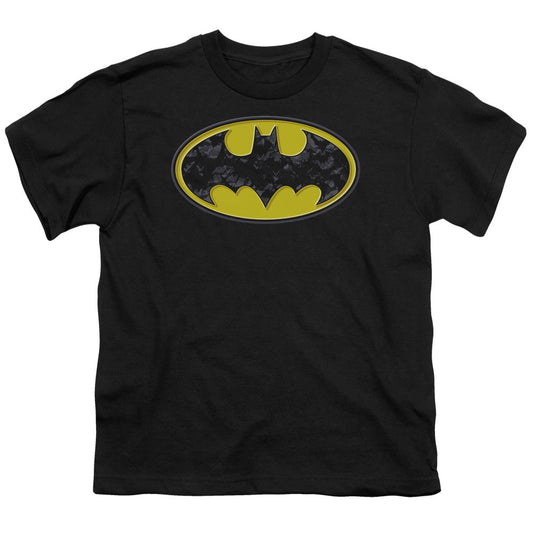 Batman Bats In Logo Kids Youth T Shirt Black
