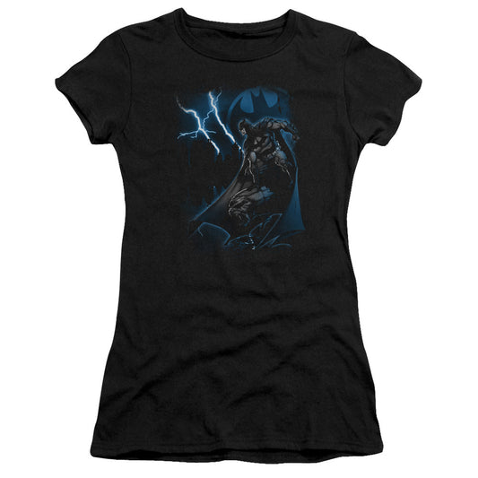 Batman Lightning Strikes Junior Sheer Cap Sleeve Womens T Shirt Black