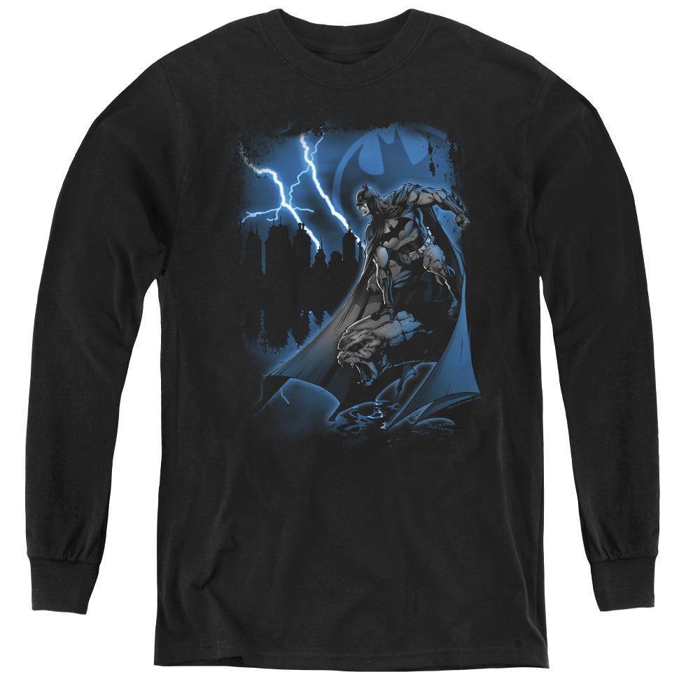 Batman Lightning Strikes Long Sleeve Kids Youth T Shirt Black