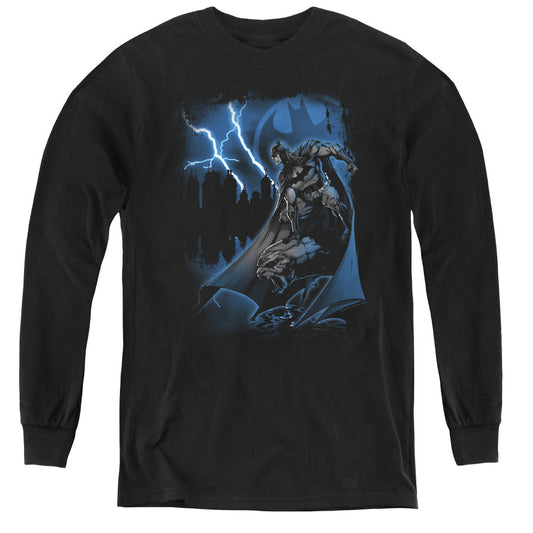 Batman Lightning Strikes Long Sleeve Kids Youth T Shirt Black