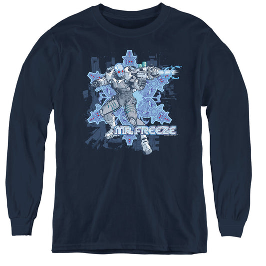 Batman Mr Freeze Long Sleeve Kids Youth T Shirt Navy Blue