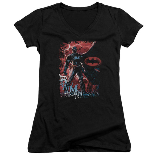 Batman Gotham Reign Junior Sheer Cap Sleeve V Neck Womens T Shirt Black