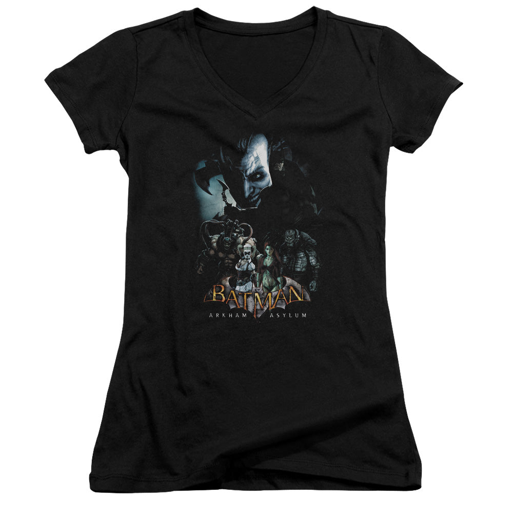 Batman Aa Five Against One Junior Sheer Cap Sleeve V Neck Womens T Shirt Black