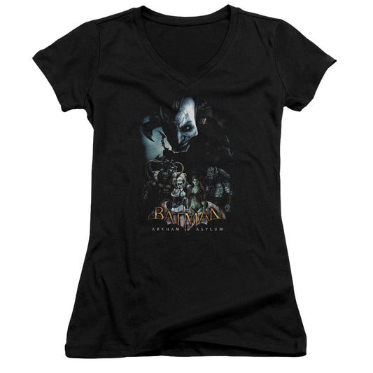 Batman Aa Five Against One Junior Sheer Cap Sleeve V Neck Womens T Shirt Black