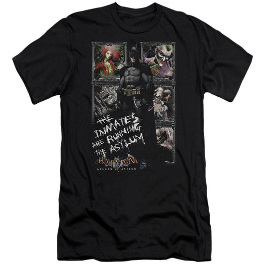 Batman Aa Running The Asylum Slim Fit Mens T Shirt Black