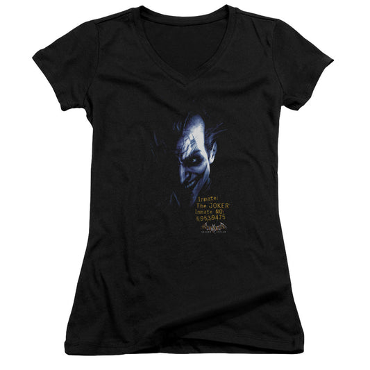 Batman Aa Arkham Joker Junior Sheer Cap Sleeve V Neck Womens T Shirt Black