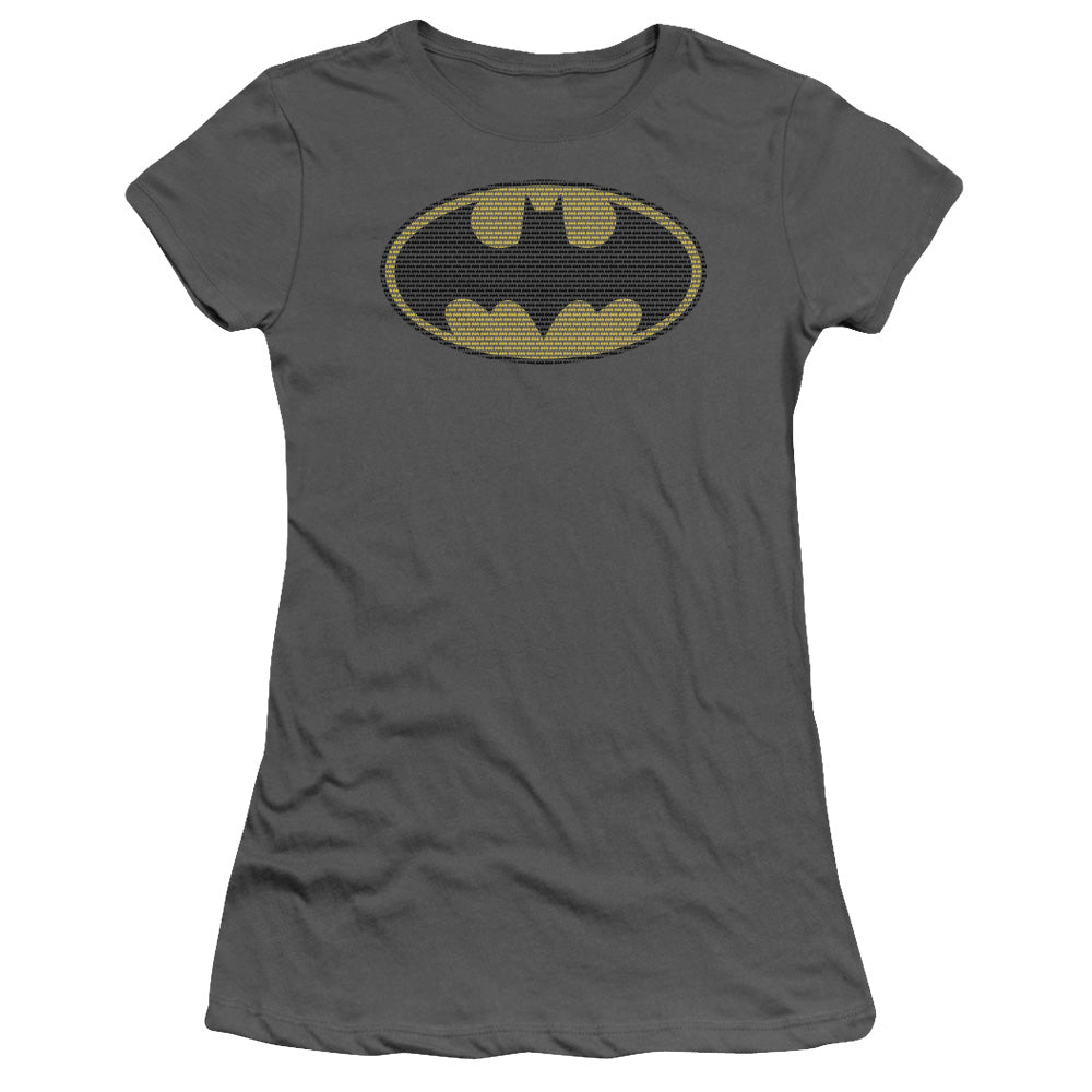 Batman Litle Logos Junior Sheer Cap Sleeve Womens T Shirt Charcoal