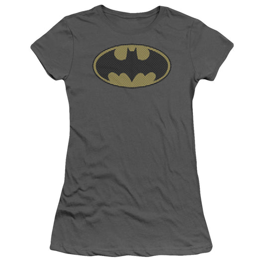 Batman Litle Logos Junior Sheer Cap Sleeve Womens T Shirt Charcoal