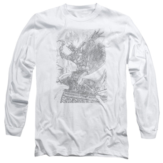 Batman Pencil Batarang Throw Mens Long Sleeve Shirt White