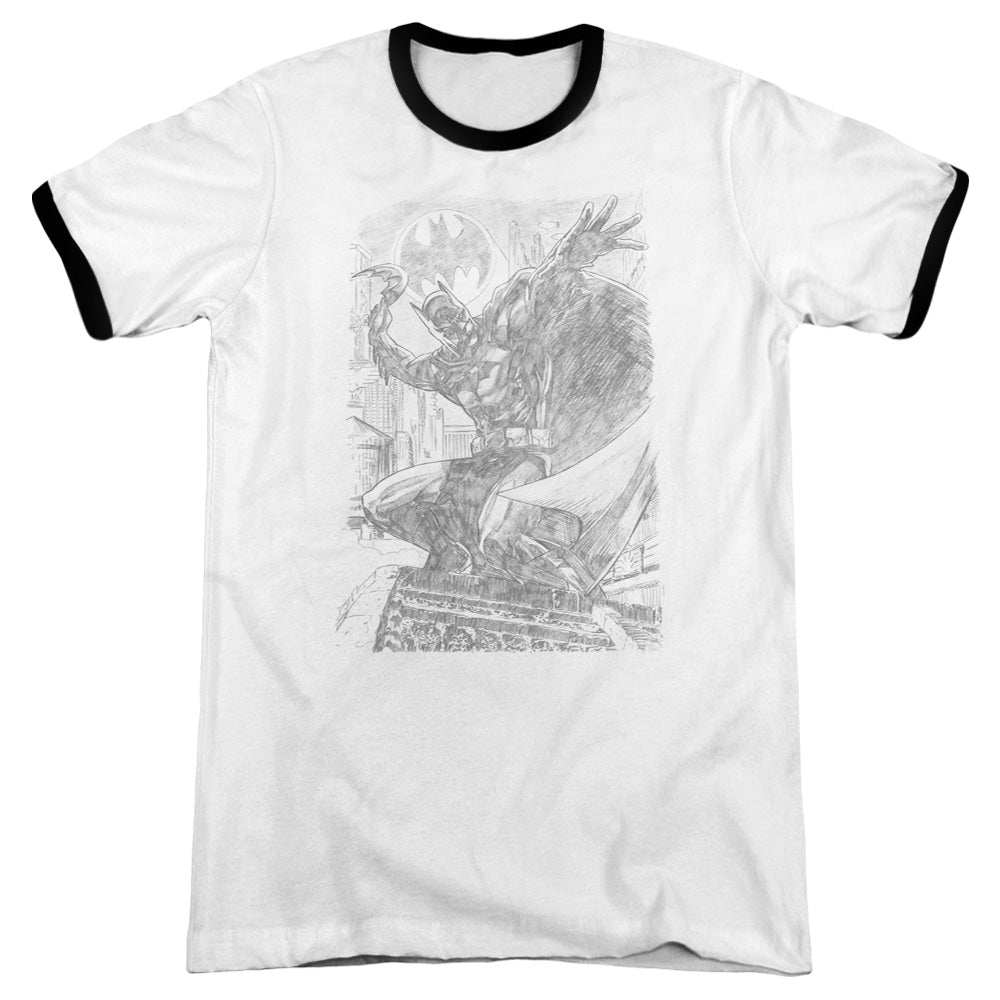 Batman Pencil Batarang Throw Heather Ringer Mens T Shirt White Black