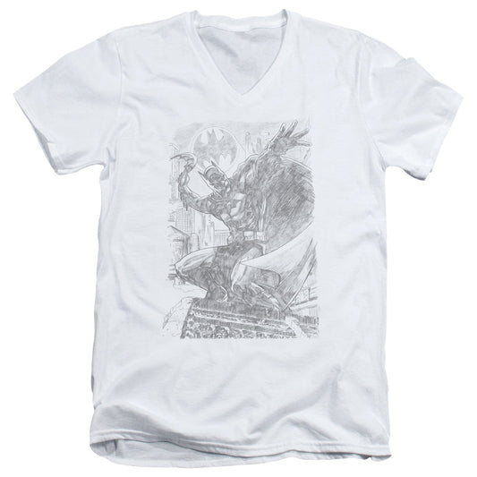 Batman Pencil Batarang Throw Mens Slim Fit V Neck T Shirt White