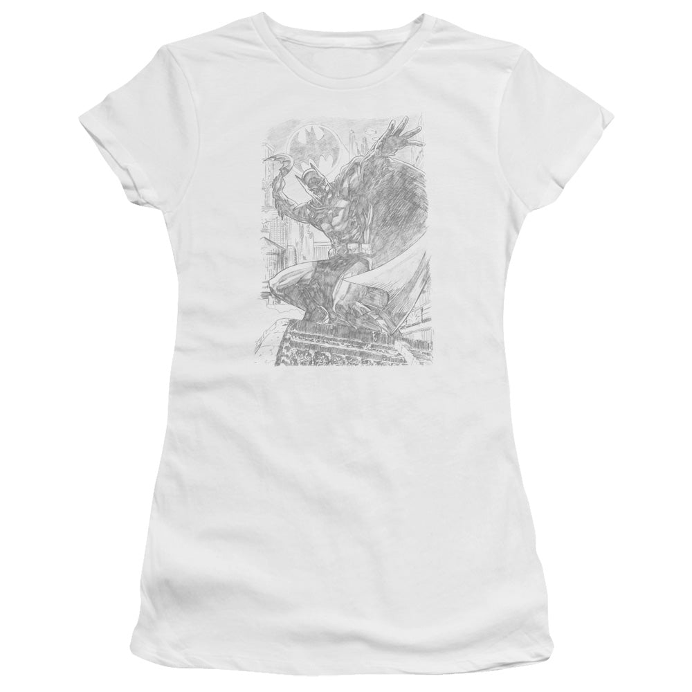 Batman Pencil Batarang Throw Junior Sheer Cap Sleeve Womens T Shirt White