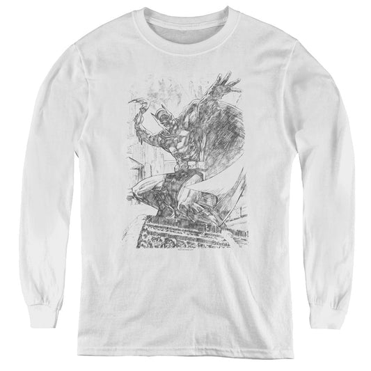 Batman Pencil Batarang Throw Long Sleeve Kids Youth T Shirt White