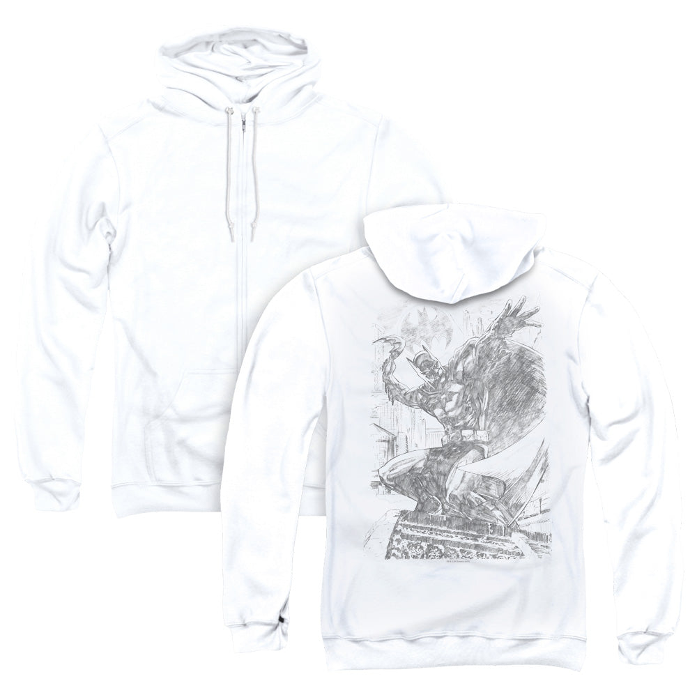 Batman Pencil Batarang Throw Back Print Zipper Mens Hoodie White