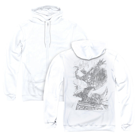 Batman Pencil Batarang Throw Back Print Zipper Mens Hoodie White