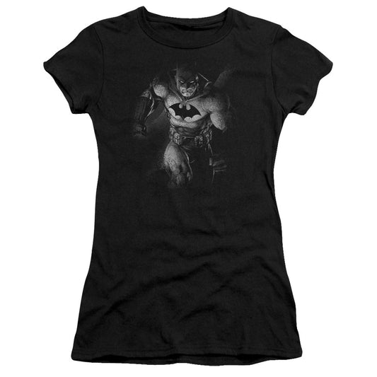 Batman Materialized Junior Sheer Cap Sleeve Womens T Shirt Black