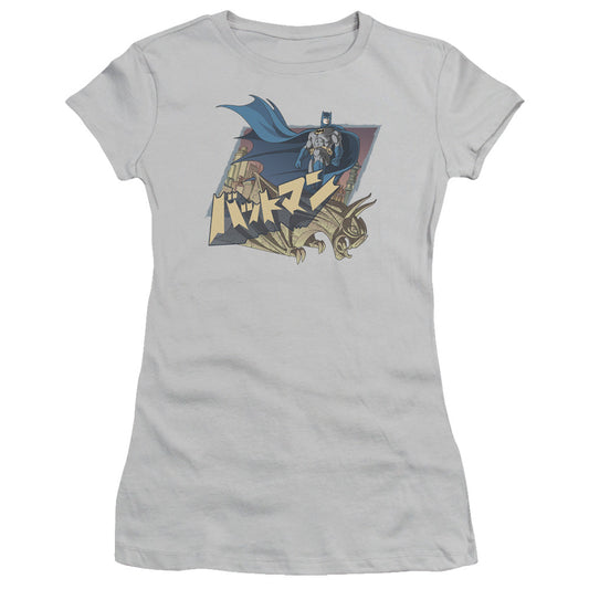 Batman Japanese Knight Junior Sheer Cap Sleeve Womens T Shirt Silver