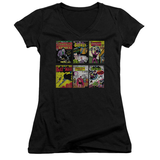 Batman Bm Covers Junior Sheer Cap Sleeve V Neck Womens T Shirt Black